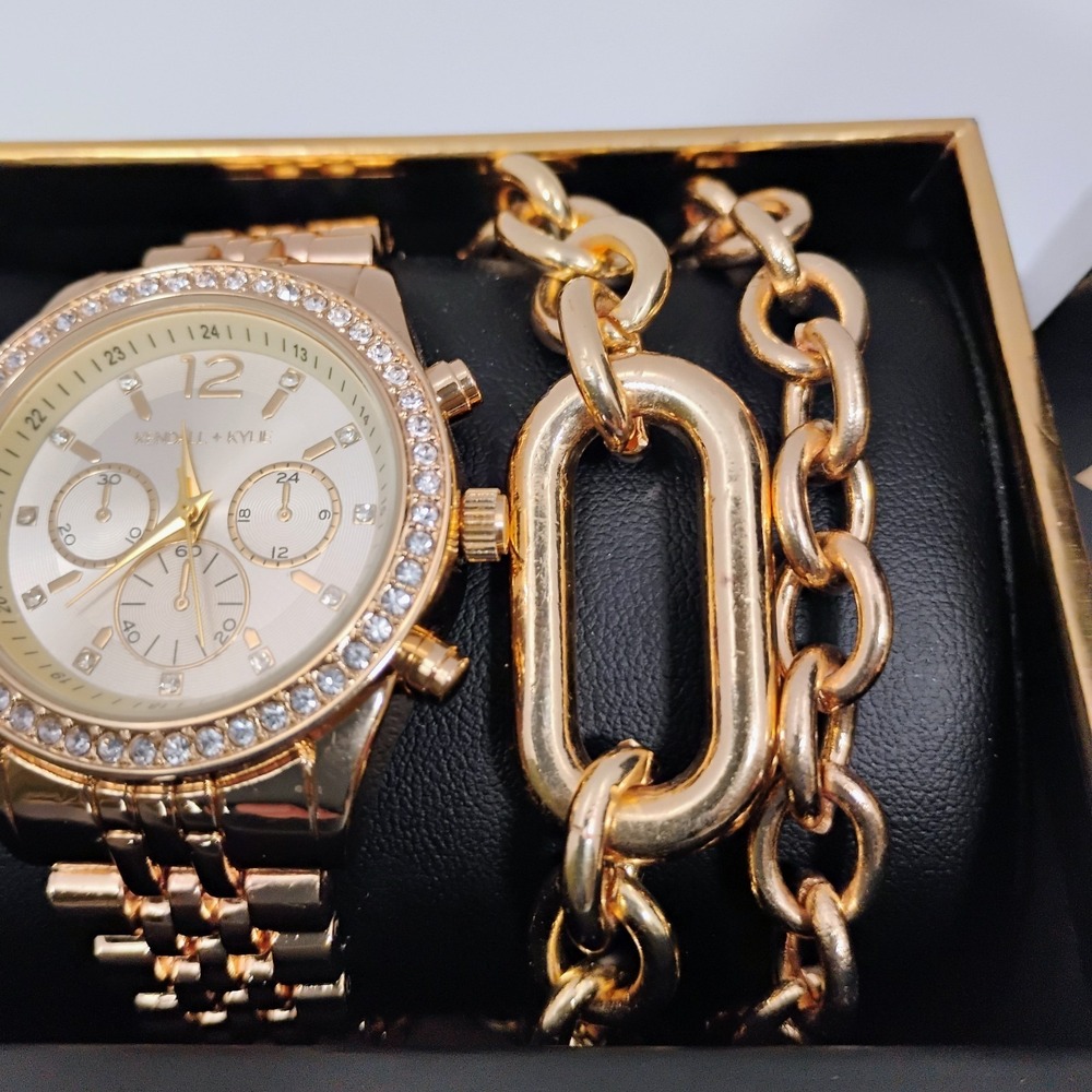 Kendall + Kylie Women's  Gold Silver Quartz Watch and Two (2) Separate Bracelets - Picture 6 of 10